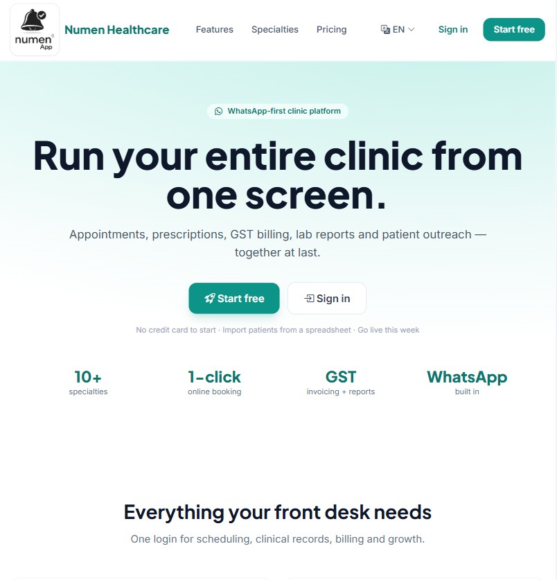 Numen Healthcare website — built by Alamu Prosper
